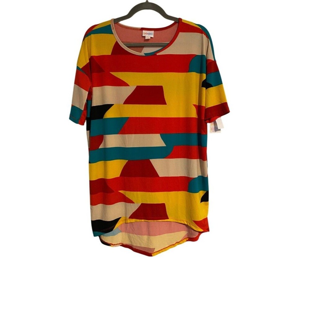 LuLaRoe Irma Tunic Women's XXS Multicolor Abstract High-Low Hem Contemporary Top
